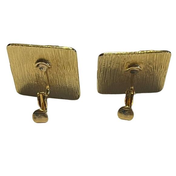 1990s Cream & Pink Square Clip-On Earrings Pastel Retro Jewelry - Picture 4 of 8